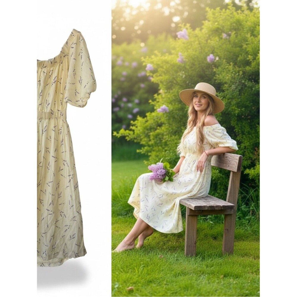 H&M Wildflower Collection Yellow Floral Off Shoulder Open Back Dress XL